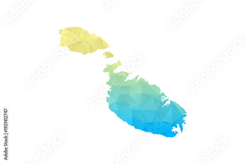 Malta Map - Polygon Style Vector Illustration in Blue and Yellow Gradient, Low Poly Geometric Design, Isolated on White Background for Infographics and Projects.