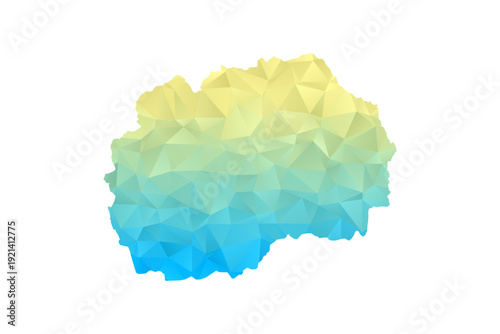 Macedonia Map - Polygon Style Vector Illustration in Blue and Yellow Gradient, Low Poly Geometric Design, Isolated on White Background for Infographics and Projects.