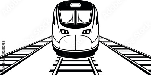 Minimalist Front View High Speed Train Illustration on Railway Tracks Vector Icon for Transportation Logistics Commuting Travel and Modern Infrastructure Industrial Design Concept