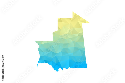 Mauritania Map - Polygon Style Vector Illustration in Blue and Yellow Gradient, Low Poly Geometric Design, Isolated on White Background for Infographics and Projects.