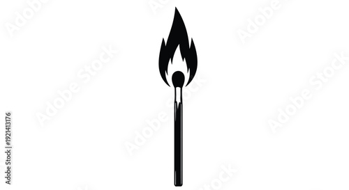 A burning match with a dramatic flame presented as a silhouette