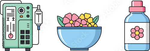 Aromatherapy spa treatment set with diffuser flowers and essential oil bottle vector illustration