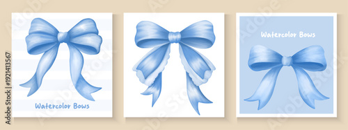 Blue Coquette ribbon bow Watercolor hand painting soft pastel Color. bow ribbon pattern repeating hand drawn seamless Pattern for fashion, tee, t shirt, print, poster, graphic, background.Coquette