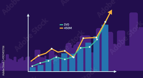 A graph showing an upward trend in SEO and GSM metrics with a cityscape background