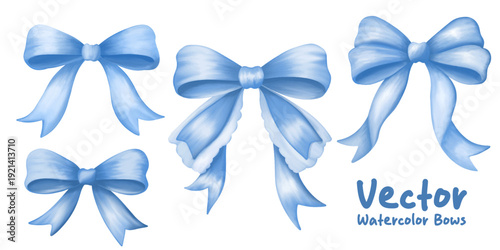 Blue Coquette ribbon bow Watercolor hand painting soft pastel Color. bow ribbon pattern repeating hand drawn seamless Pattern for fashion, tee, t shirt, print, poster, graphic, background.Coquette
