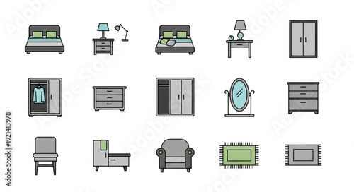 Furniture Icons Set for Interior Design.