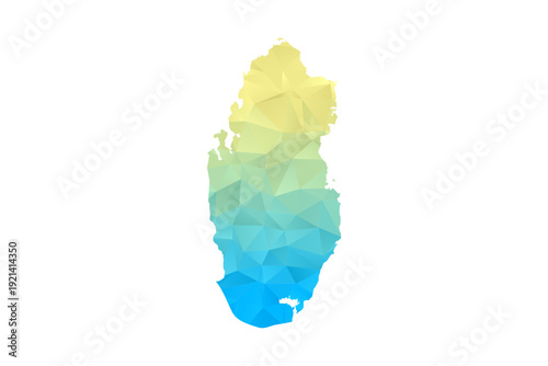 Qatar Map - Polygon Style Vector Illustration in Blue and Yellow Gradient, Low Poly Geometric Design, Isolated on White Background for Infographics and Projects.