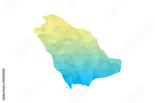 Saudi Arabia Map - Polygon Style Vector Illustration in Blue and Yellow Gradient, Low Poly Geometric Design, Isolated on White Background for Infographics and Projects.
