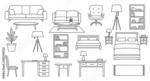 Furniture Icons Set Illustration Design.