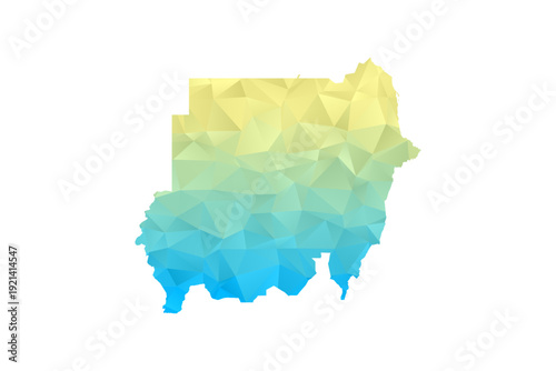 Sudan Map - Polygon Style Vector Illustration in Blue and Yellow Gradient, Low Poly Geometric Design, Isolated on White Background for Infographics and Projects.