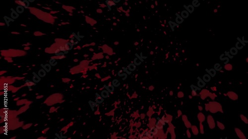 Realistic blood splatter animation on black background, crimson liquid burst and droplets for cinematic horror and action