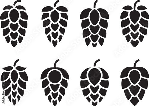 Set of hops flower. Silhouette of hops for beer logo