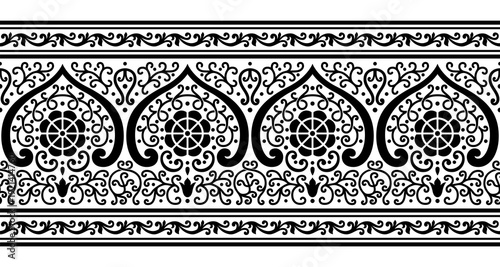 Obraz na płótnie Black and white seamless floral horizontal pattern, brush