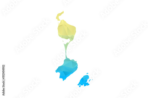 Saint Pierre and Miquelon Map - Polygon Style Vector Illustration in Blue and Yellow Gradient, Low Poly Geometric Design, Isolated on White Background for Infographics and Projects.
