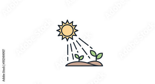 Two green seedlings growing under warm sunlight on brown soil symbolizing new life and growth in a simple illustration