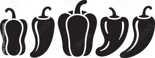 Set of hot chili silhouette peppers, isolated