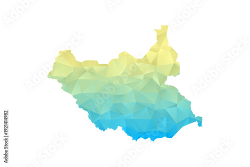 South Sudan Map - Polygon Style Vector Illustration in Blue and Yellow Gradient, Low Poly Geometric Design, Isolated on White Background for Infographics and Projects.