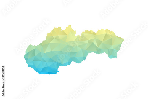 Slovakia Map - Polygon Style Vector Illustration in Blue and Yellow Gradient, Low Poly Geometric Design, Isolated on White Background for Infographics and Projects.