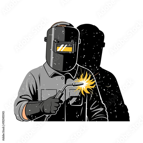 Welder in protective gear sparks, industrial work, skilled labor, craftsmanship