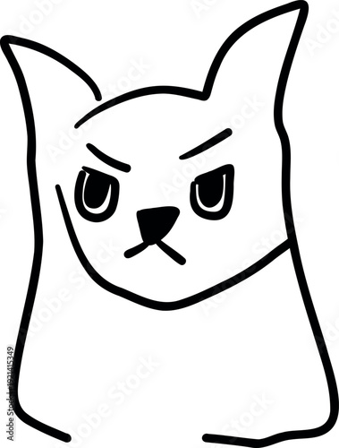 Angry hand drawn cat, furious grumpy feline character doodle isolated on white background