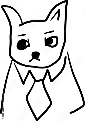 Serious hand drawn cat wearing a tie, business boss feline character doodle isolated on white