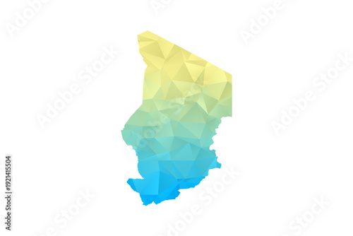 Chad Map - Polygon Style Vector Illustration in Blue and Yellow Gradient, Low Poly Geometric Design, Isolated on White Background for Infographics and Projects.