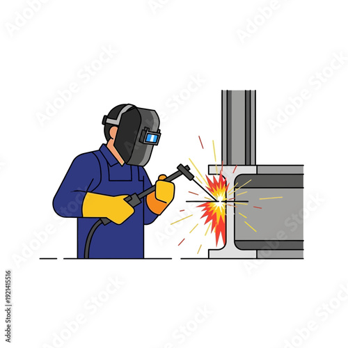 Welder working on metal structure, sparks flying