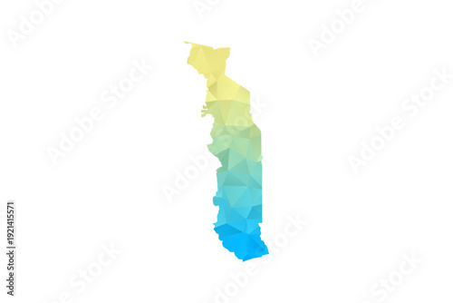 Togo Map - Polygon Style Vector Illustration in Blue and Yellow Gradient, Low Poly Geometric Design, Isolated on White Background for Infographics and Projects.