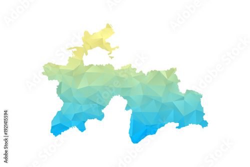 Tajikistan Map - Polygon Style Vector Illustration in Blue and Yellow Gradient, Low Poly Geometric Design, Isolated on White Background for Infographics and Projects.