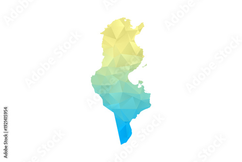 Tunisia Map - Polygon Style Vector Illustration in Blue and Yellow Gradient, Low Poly Geometric Design, Isolated on White Background for Infographics and Projects.