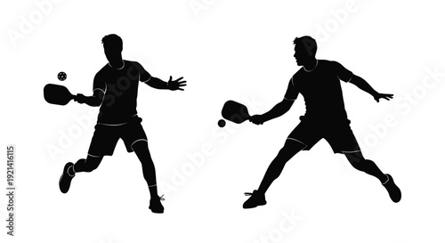 Two padel tennis players in action during a dynamic match silhouette