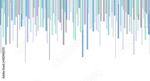 Abstract blue and green vertical lines hanging from top edge creating a modern minimalist design element against a white background
