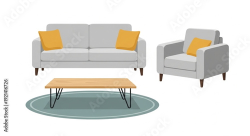 Gray Sofa Chair Coffee Table.