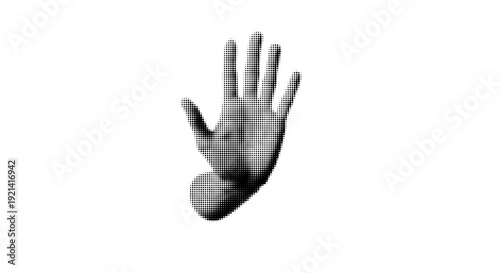 Halftone Open Palm Raised Hand Gesture Vector Illustration Isolated on White Background