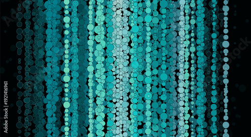 Turquoise sequined curtain with shiny vertical strips and gradient effect on black background luxurious and glamorous decoration
