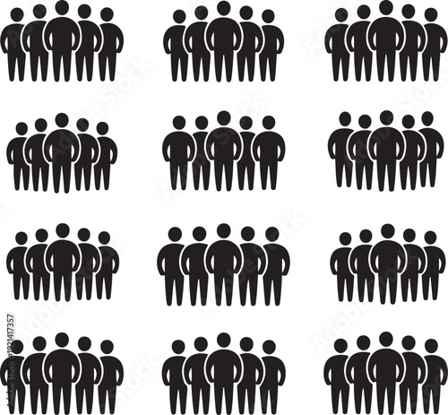 Set of people icons. Group of people. Crowd signs. Person symbol. Community signs. Team, company, citizens and social community. Vector illustration.