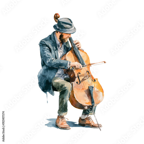 Musician, watercolor illustration vector, isolated on a white background.
