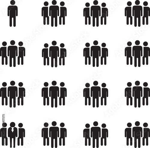 Set of people icons. Group of people. Crowd signs. Person symbol. Community signs. Team, company, citizens and social community. Vector illustration.