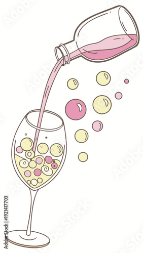 Pink Drink Poured into Glass with Bubbles.