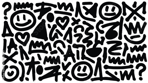 Diverse Collection of Black and White Graffiti Art Elements