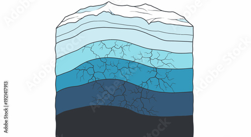 Layered ocean depths with wavy blue and white strata illustrating underwater marine life and ecosystems