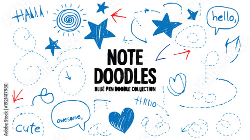 Blue Pen Note Doodles and Hand-Drawn Elements for Creative Projects