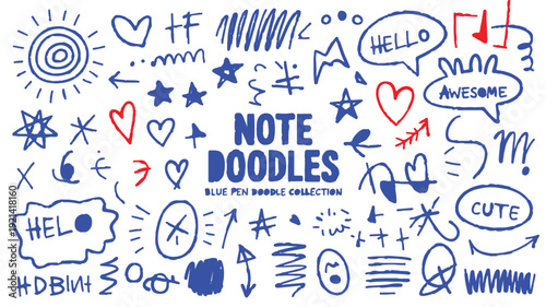 Versatile Hand-Drawn Blue Pen Doodle Elements Collection for Creative Graphic Design Projects