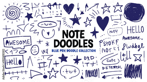 Blue Doodle Collection of Hand-Drawn Elements for Design