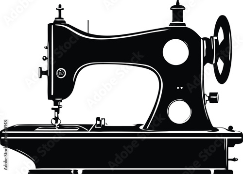 A vintage sewing machine in silhouette against a plain background