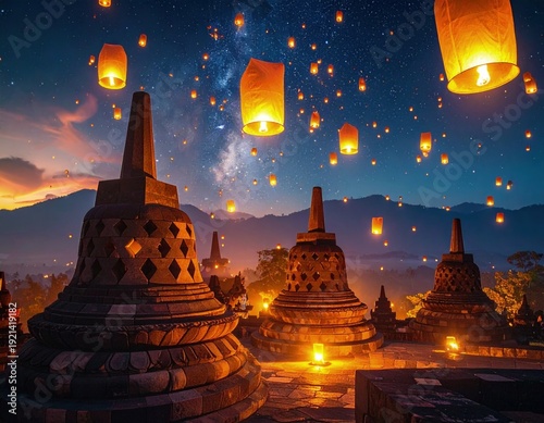 Waisak Night Celebration with Floating Lanterns