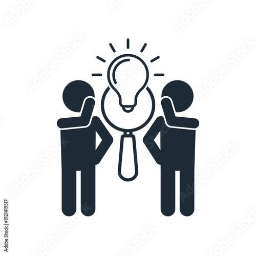 A group of specialists are pondering a problem. Finding and solving the task. Vector linear icon illustration isolated on white background.