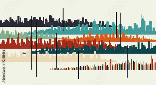 Vibrant cityscape with colorful skyline and eclectic buildings modern urban landscape design abstract background