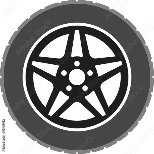 Standard Car Tire with Five Spoke Alloy Rim Vector