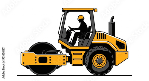Yellow Road Roller Heavy Machinery.